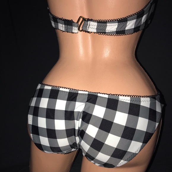 Betsey Johnson plaid black white checkered gingham swimsuit monokini bow vintage - Picture 5 of 6